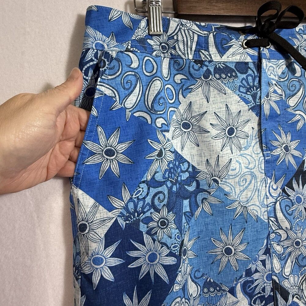 RipSkirt Blue Floral Paisley Patchwork Pull On Skirt Women L Hawaii Swim Pockets - Picture 6 of 12